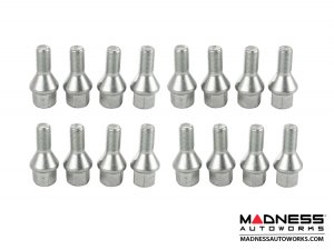 MINI Cooper Lug Bolt Set by Farad - Set of 16 - M14x1.25 - 60° Cone Seat - Silver (R55/ R56/ R57/ R58/ R59 Models)